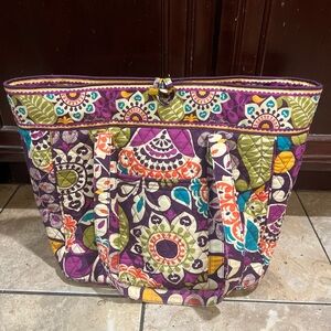Vera Bradley Colorful Patterned Zip Tote Purple Floral Laptop Bag Quilted EUC